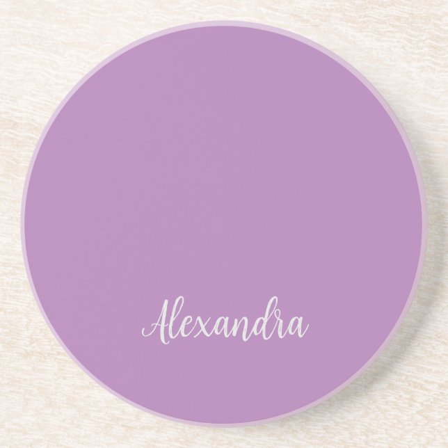 Minimalist Plain Add Name Lavender Calligraphy Coaster (Front)