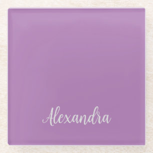 Minimalist Plain Add Name Lavender Calligraphy Glass Coaster