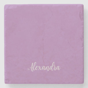 Minimalist Plain Add Name Lavender Calligraphy Stone Coaster