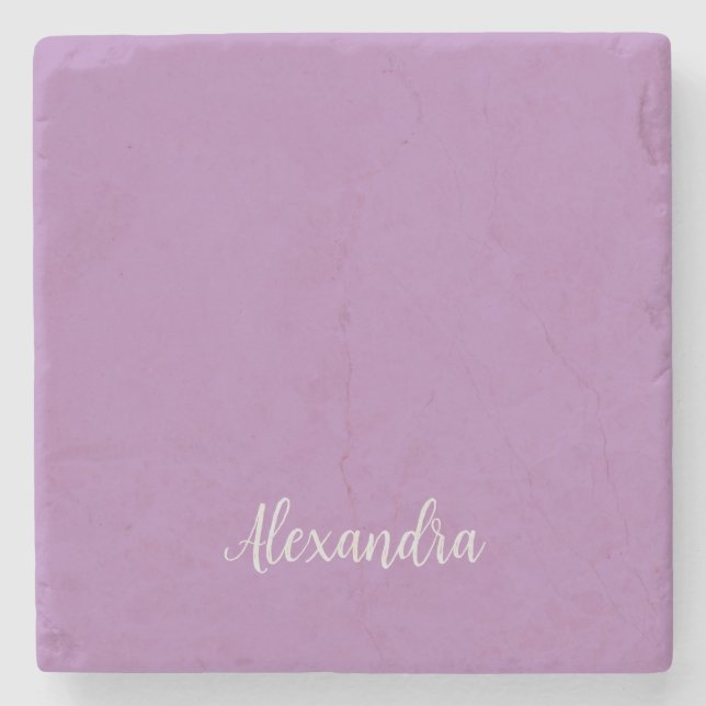 Minimalist Plain Add Name Lavender Calligraphy Stone Coaster (Front)