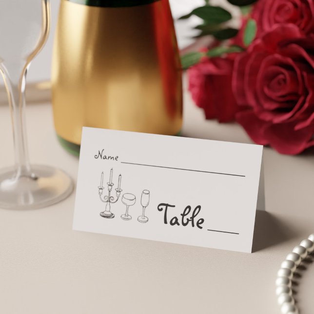 Minimalist Plain Black and White Doodle Wedding Place Card (Minimalist Plain Black and White Doodle Wedding Place Card)