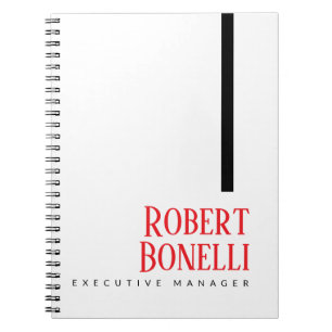 Minimalist Plain Black Red & White Modern Plain Notebook