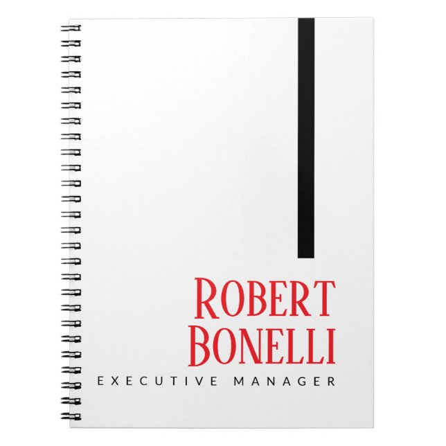 Minimalist Plain Black Red & White Modern Plain Notebook (Front)