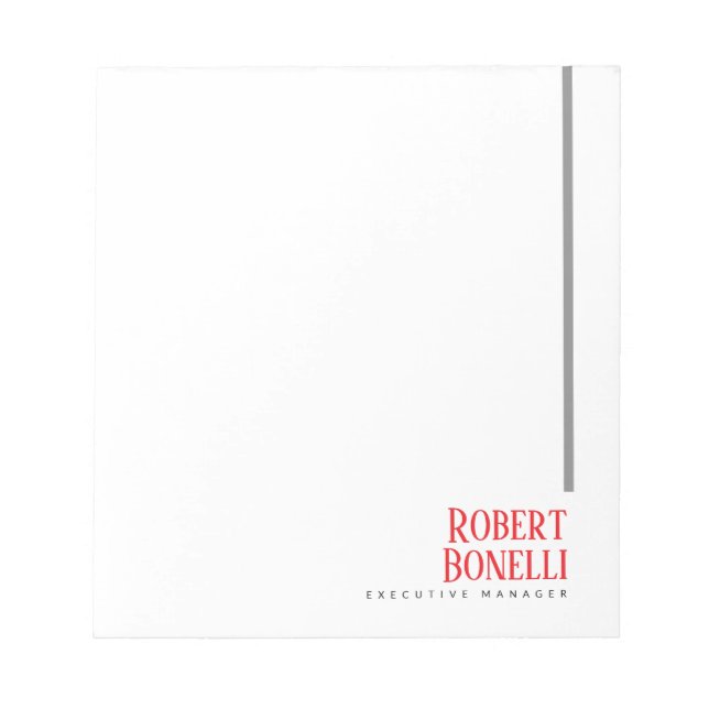 Minimalist Plain Black Red & White Modern Plain Notepad (Front)