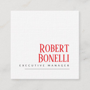 Minimalist Plain Black Red & White Modern Plain Square Business Card