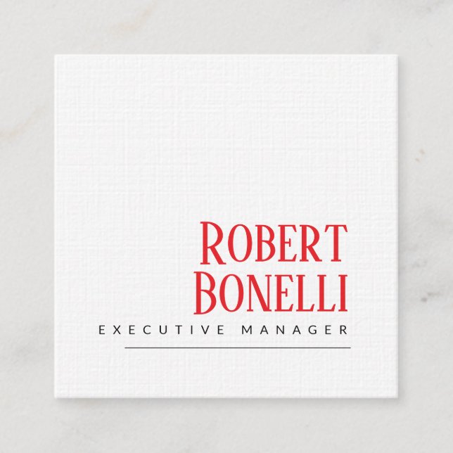 Minimalist Plain Black Red & White Modern Plain Square Business Card (Front)