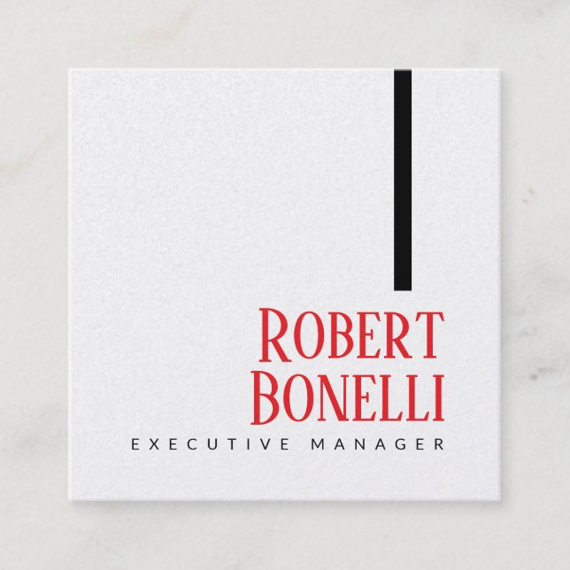 Minimalist Plain Black Red & White Modern Plain Square Business Card (Front)