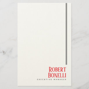 Minimalist Plain Black Red & White Modern Plain Stationery
