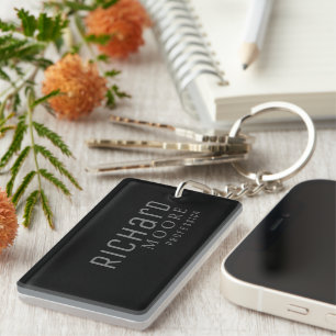 minimalist plain black white name Acrylic Keychain