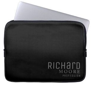 minimalist plain black white name laptop sleeve
