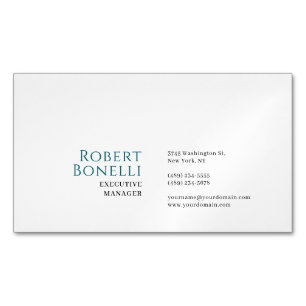 Minimalist Plain Blue & White Modern Magnetic Business Card