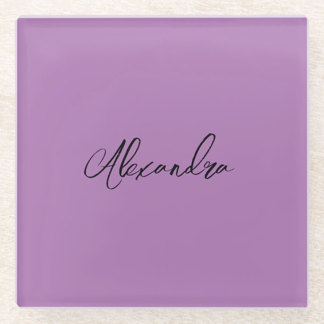 Minimalist Plain Calligraphy Own Name Lavender Glass Coaster (Front)