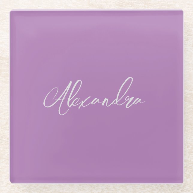 Minimalist Plain Calligraphy Own Name Lavender Glass Coaster (Front)