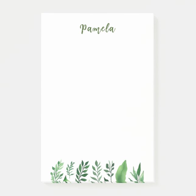 Minimalist Plain Cute Own Name Floral Greenery Post-it Notes (Front)