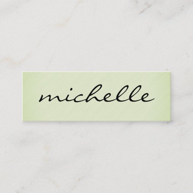 Minimalist Plain Green with Cursive Text Mini Business Card (Front)
