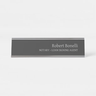 Minimalist Plain Grey Modern Notary Loan Agent Desk Name Plate