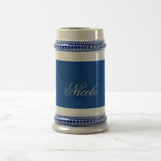Minimalist Plain Handwritten Own Name Deep Blue Beer Stein