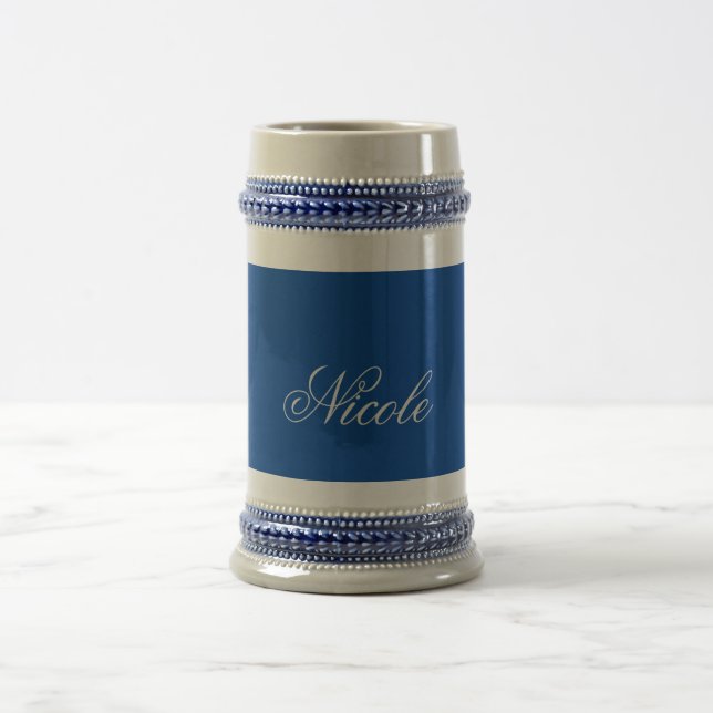 Minimalist Plain Handwritten Own Name Deep Blue Beer Stein (Center)