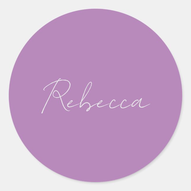Minimalist Plain Handwritten Own Name Lavender Classic Round Sticker (Front)