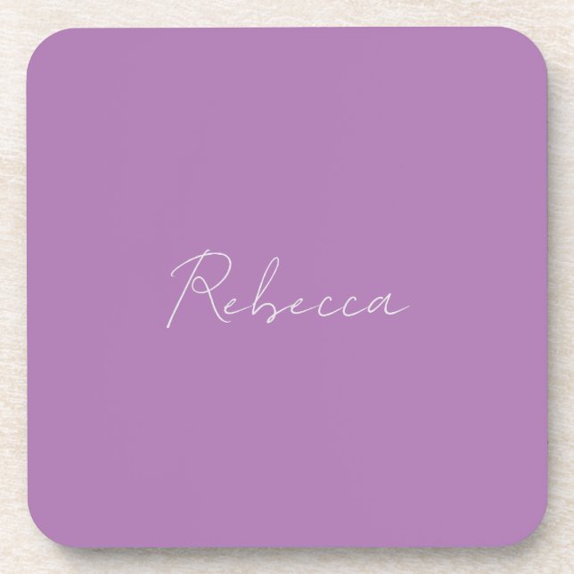 Minimalist Plain Handwritten Own Name Lavender Coaster (Front)