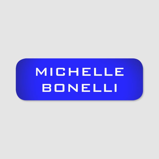 Minimalist Plain Modern Blue Name Tag (Front)