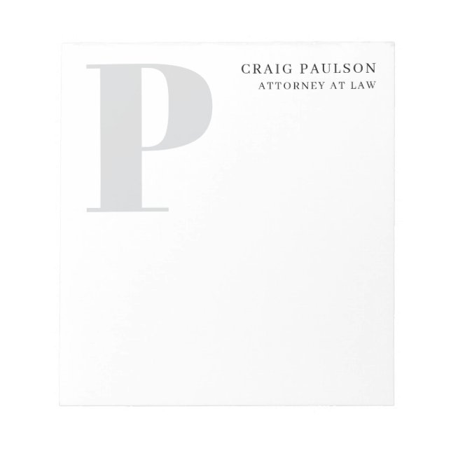 Minimalist Plain Modern Grey Monogram Name Title Notepad (Front)