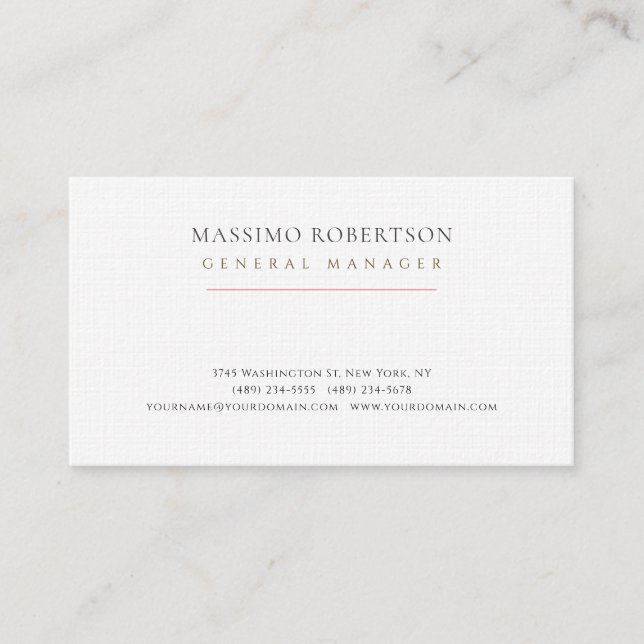 Minimalist Plain Modern Premium Linen Business Card (Front)