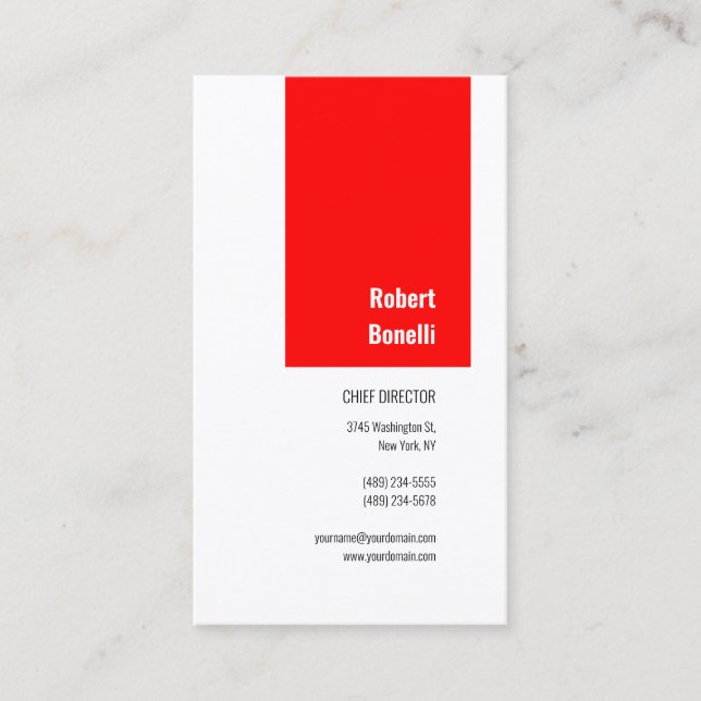Minimalist Plain Modern Red White Business Card (Front)