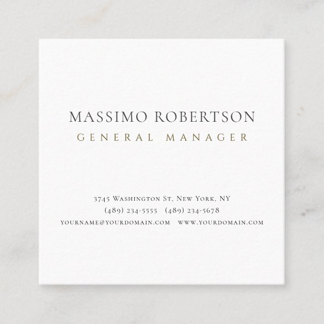 Minimalist Plain Modern  Square Business Card (Front)