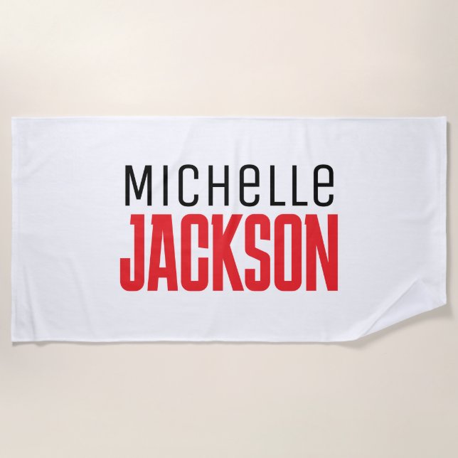 Minimalist Plain Modern Your Name Message Beach Towel (Front)