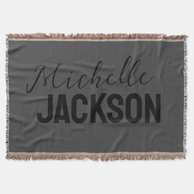 Minimalist Plain Modern Your Name Message Throw Blanket (Front)