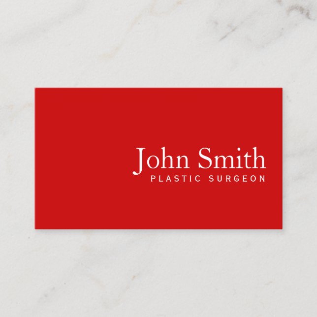 Minimalist Plain Red Plastic Surgeon Business Card (Front)