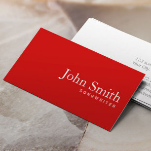 Minimalist Plain Red Songwriter Business Card