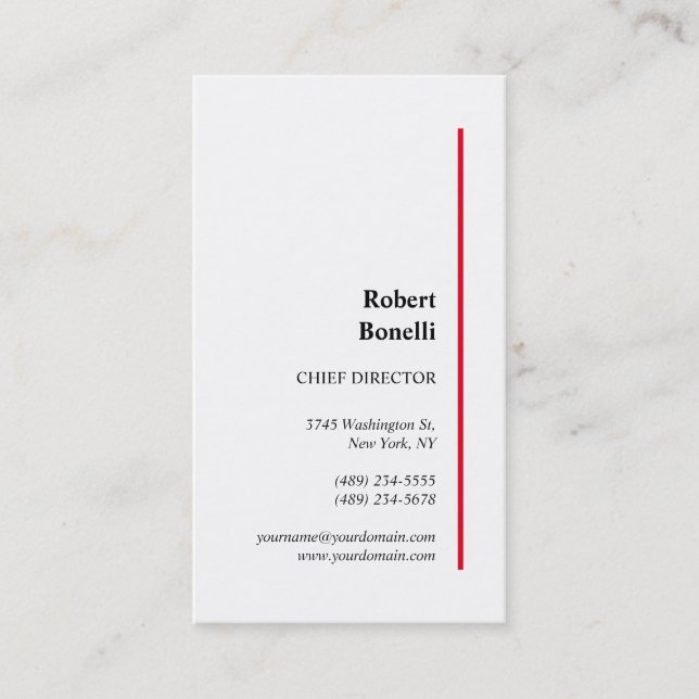 Minimalist Plain Red White Modern Business Card (Front)