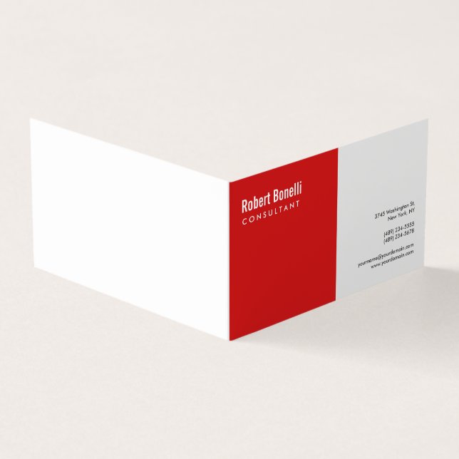 Minimalist Plain Red White Modern Business Card (Outside)