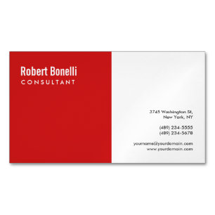 Minimalist Plain Red White Modern Magnetic Business Card