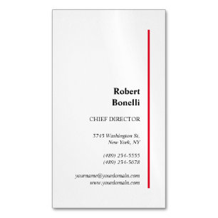 Minimalist Plain Red White Modern Magnetic Business Card
