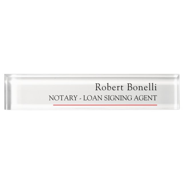 Minimalist Plain Red White Modern Notary  Nameplate (Front)