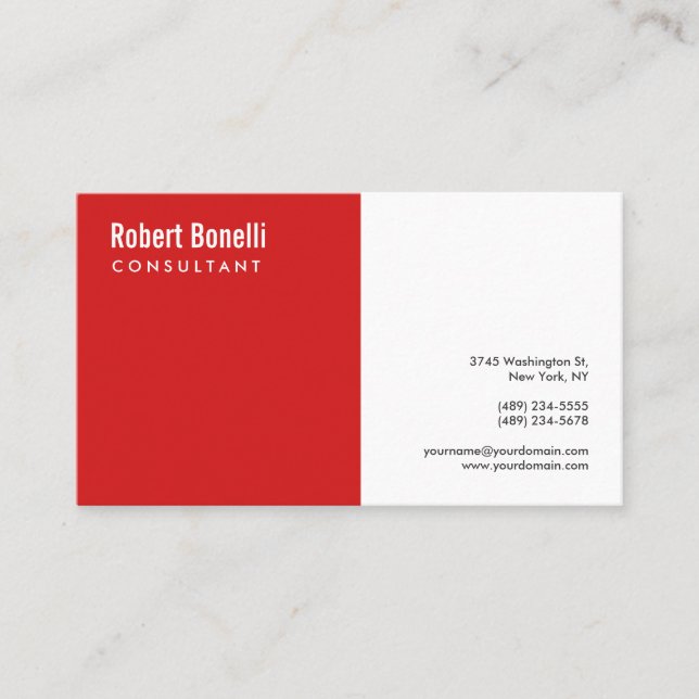 Minimalist Plain Red White Modern Standard Size Business Card (Front)
