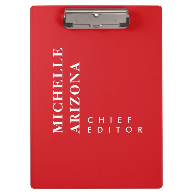 Minimalist Plain Red & White Professional Modern Clipboard (Front)