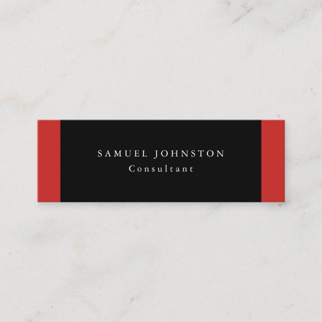 Minimalist Plain Simple Black Red Professional Mini Business Card (Front)