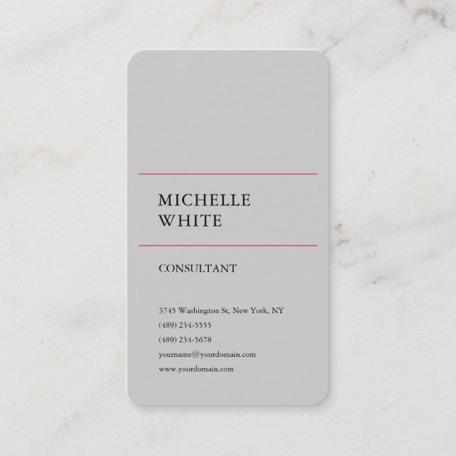 Minimalist Plain Simple Grey Red Professional Business Card (Front)