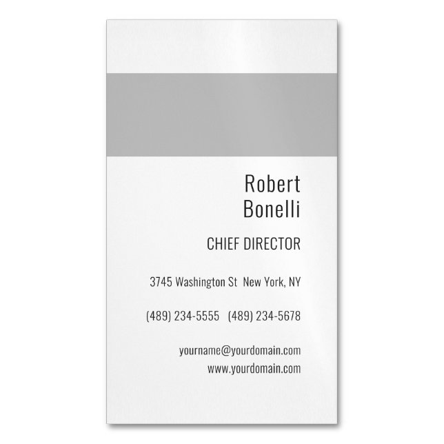 Minimalist Plain White Grey Modern Magnetic Business Card (Front Vertical)