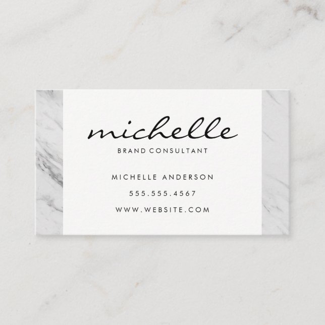 Minimalist Plain White Marble Trim Business Card (Front)