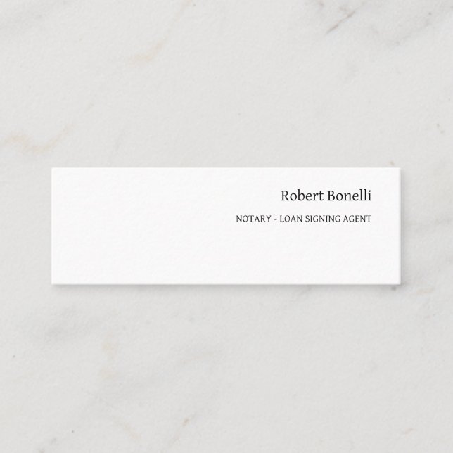 Minimalist Plain White Modern Notary Loan Agent Mini Business Card (Front)