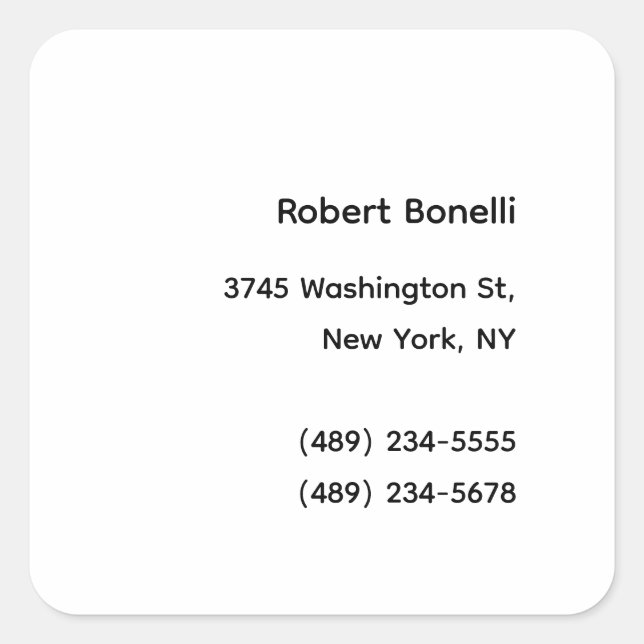 Minimalist Plain White Modern  Square Sticker (Front)