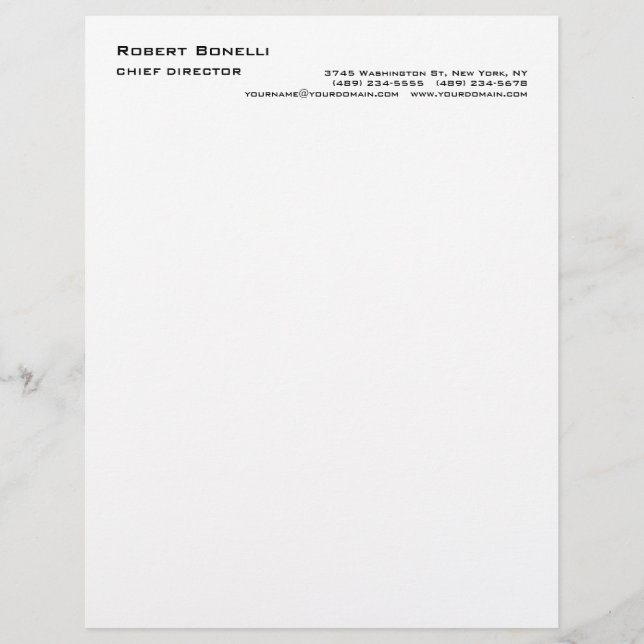 Minimalist Plain White Modern Standard Size Custom Letterhead (Front)