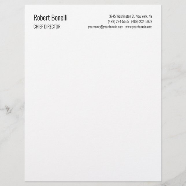 Minimalist Plain White Modern Standard Size Custom Letterhead (Front)