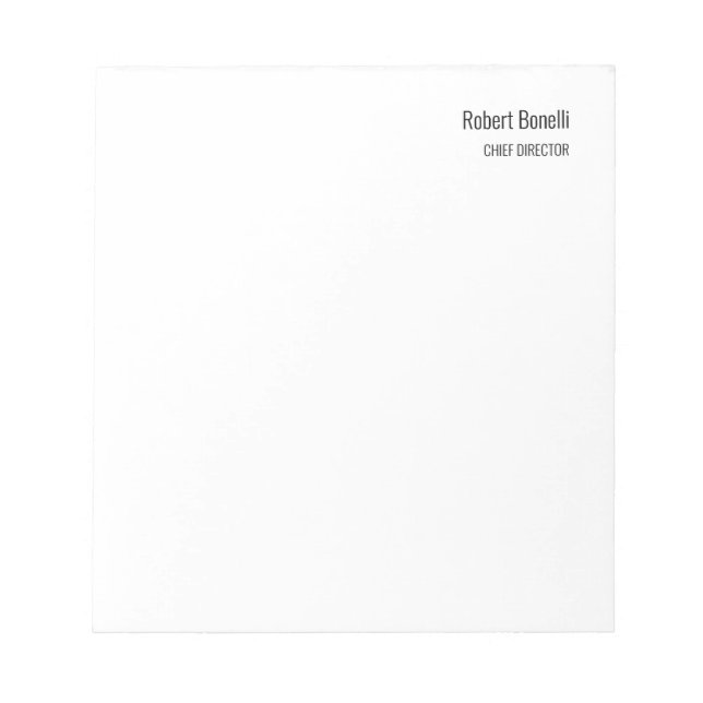 Minimalist Plain White Modern Standard Size Notepad (Front)