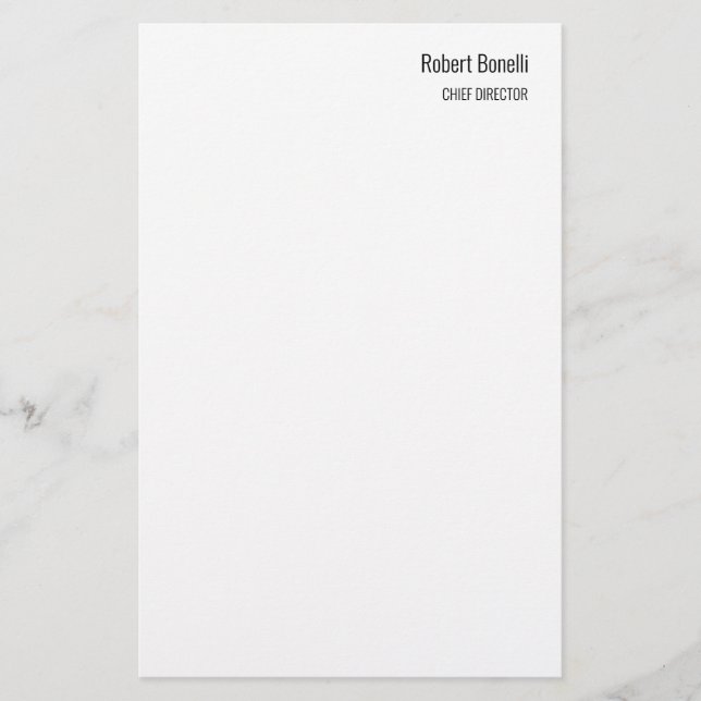 Minimalist Plain White Modern Standard Size Stationery (Front)